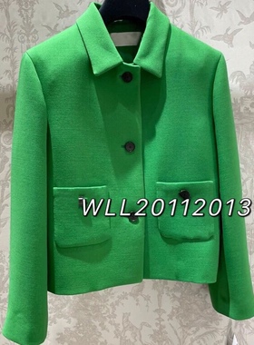 22早春新款绿色单排扣宽松短款夹克外套
