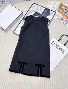 蝴蝶结下摆开叉miu系千金风名媛连衣裙女无袖背心裙短裙