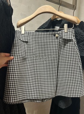 2025新款气质羊毛千鸟格高腰显瘦通勤百搭半身裙短裤裙女