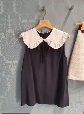 20春夏新款 白色花边娃娃领 蝴蝶结领带 荷叶边上衣