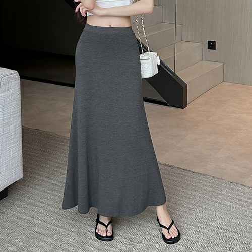 莫代尔垂感半身裙女灰色高腰显瘦