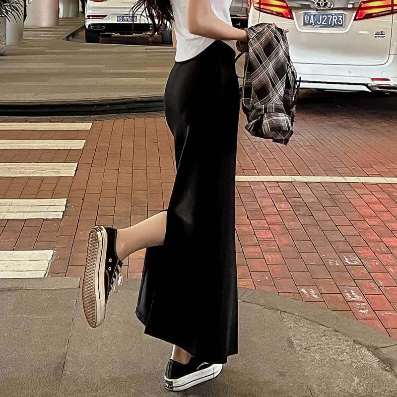 直筒黑色一步裙半身裙女长款夏季2026新款半裙复古长裙开叉包臀裙