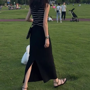 莫代尔直筒一步裙2026夏新款黑色半身裙女垂感显瘦后开叉百搭长裙