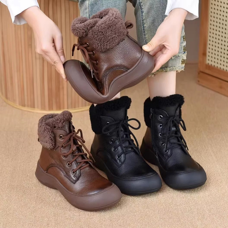 马丁靴女真皮羊毛短靴雪地靴