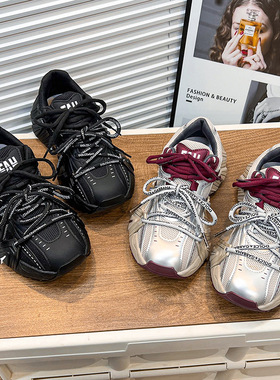 【sheii明星同款】长高6cm~复古鸳鸯带厚底增高老爹鞋女休闲运动