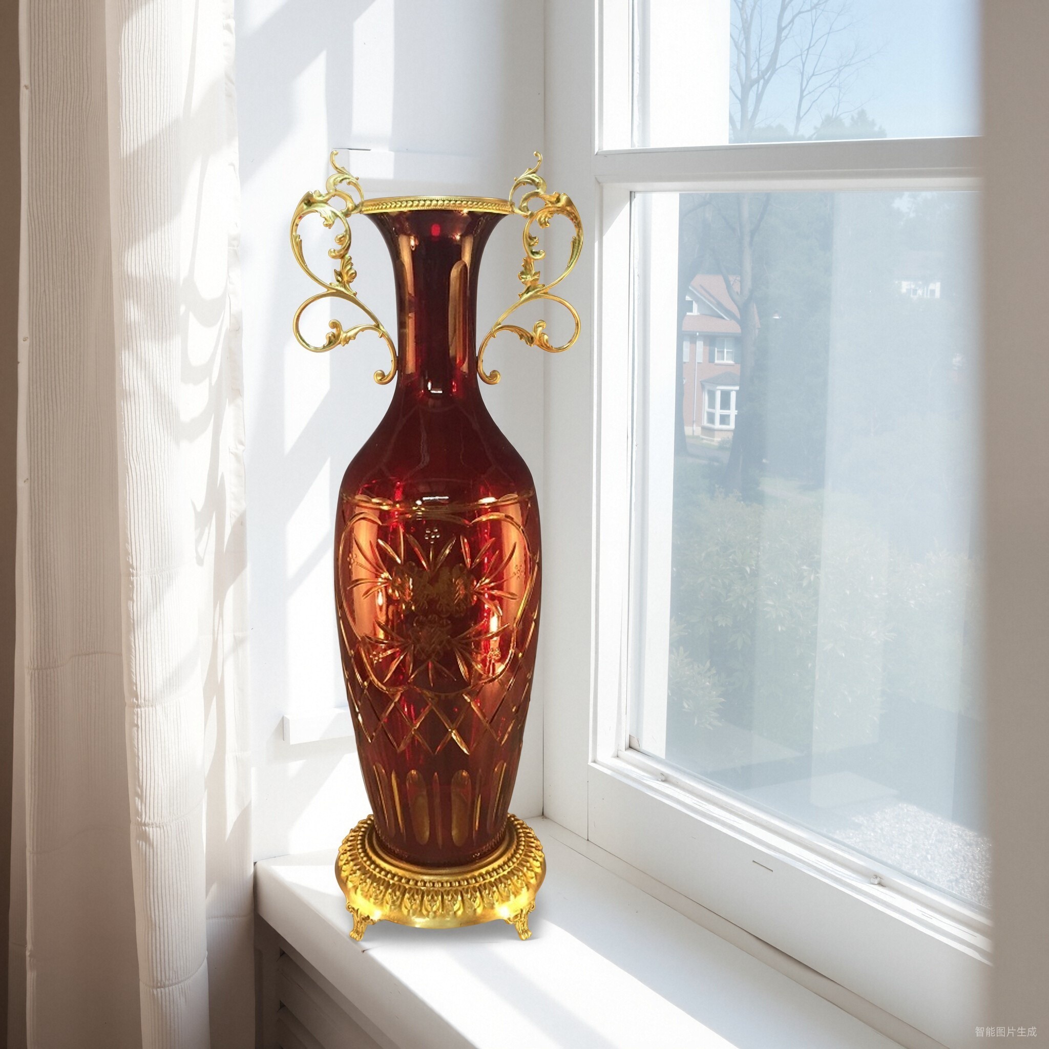 純銅玻璃花瓶歐式軟裝家飾擺件