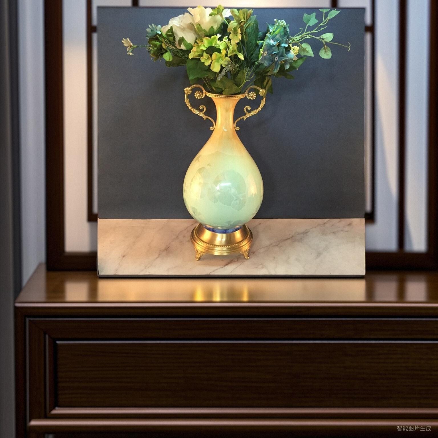 包邮纯铜鲜花花瓶陶瓷工艺品经久耐用易保养不褪色纯手工家居摆件