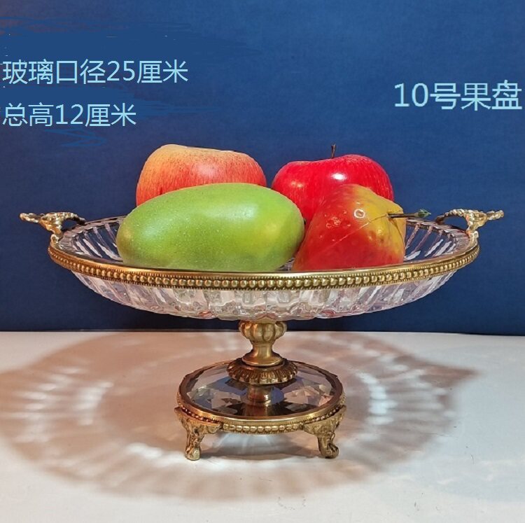黄铜配水晶鲜花花瓶样板间酒店水果盘餐厅客厅工艺品招财纳福摆件
