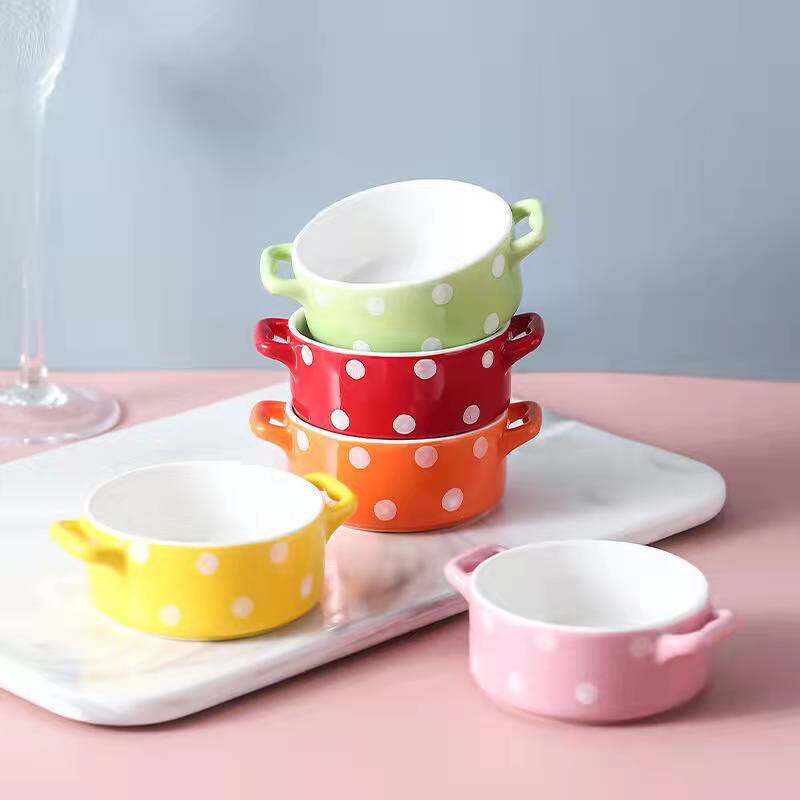 双耳小瓷碗 饭碗 食盆 食碗 陶瓷碗宠物雪貂犬猫通用玛雪儿