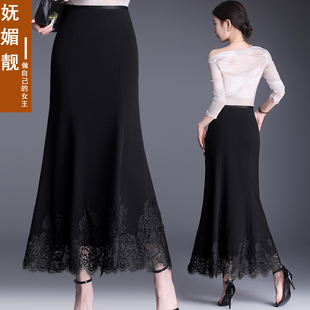 黑色蕾丝鱼尾裙半身裙女2026春夏新款 高腰包臀裙气质显瘦一步长裙