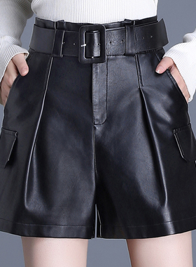 2025新款皮短裤女秋冬皮裤休闲五分裤高腰宽松显瘦阔腿裤PU皮靴裤