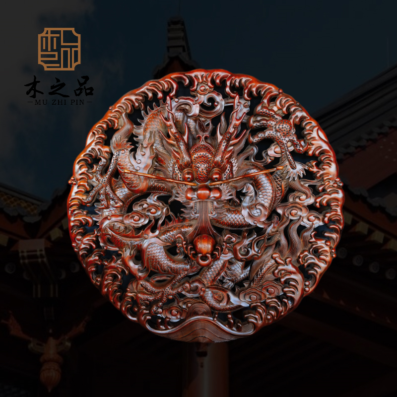 东阳中式香樟木玄关背景墙装饰