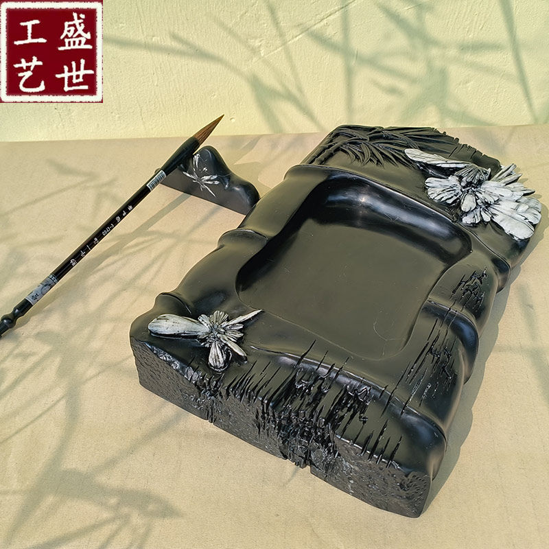菊花石砚地方特色复古书房书法大师天然奇石文化文房学生用品桌面