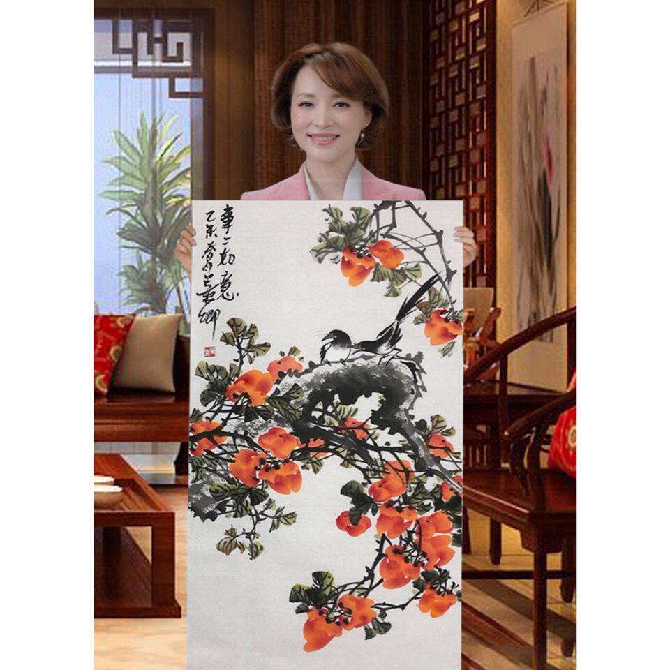 临摹董卿字画花鸟名人字画手绘宣纸国画柿子装饰礼品收藏客厅照片