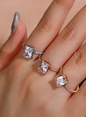 轻奢高级感方糖锆石戒指女2025年新款潮小众设计食指戒