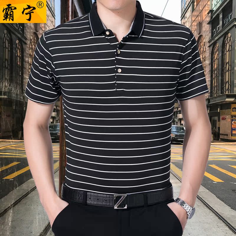中年男士40到45多岁t血杉50爸爸装55衬衫领短袖dx休闲上衣nan衣服