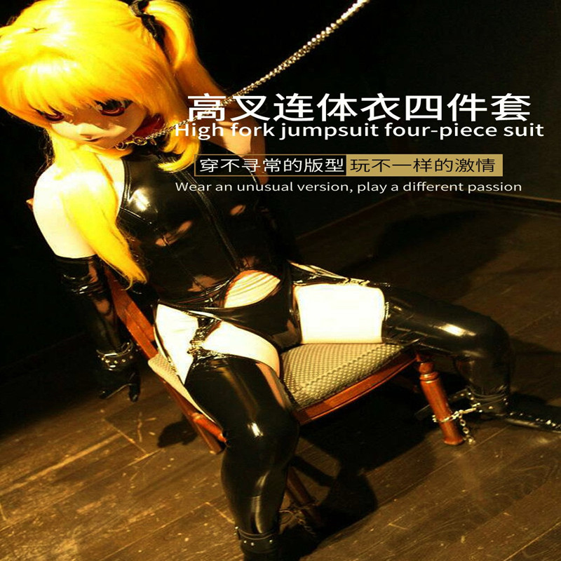 无袖高领吊袜带女学生制服连体cosplay角色扮演夜店乳胶氨4件套