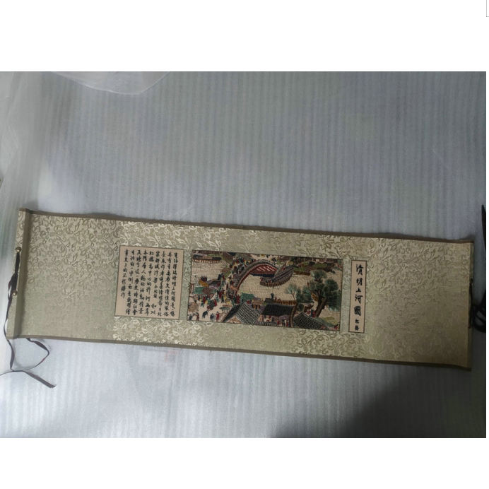 苏州刺绣手工绣清明上河图礼品装饰画卷轴送老外客户携带方便精品