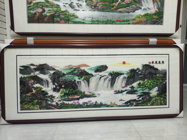 仿手工紫气东来透纱立体苏州刺绣