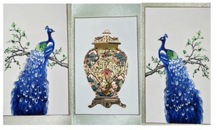 苏州刺绣机绣仿手工三联画带框成品客厅背景墙装饰画牡丹山水苏绣