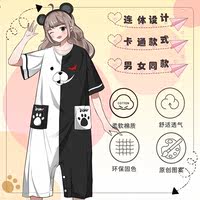 Summer pure cotton short-sleeved Japanese-style cute anime cartoon one-piece pajamas for boys, girls, students and couples, loose thumbnail 2