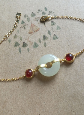 925银天然和田玉平安环手链