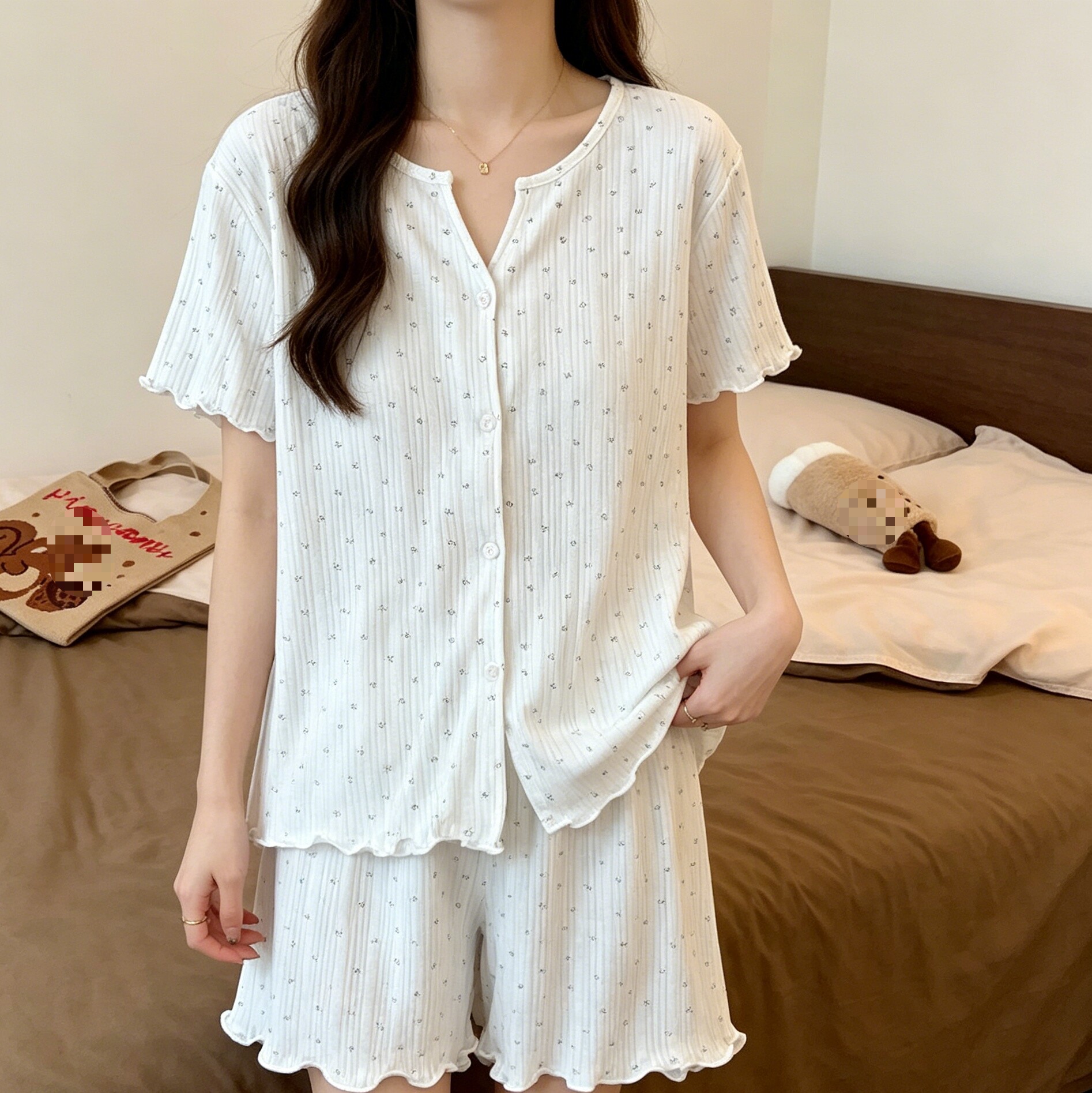 夏季甜美碎花胸垫短袖家居服套装