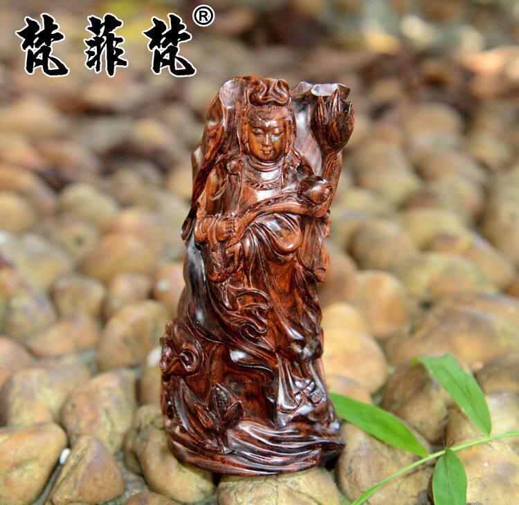 梵菲梵 海黄观音菩萨摆件虎皮纹海南黄花梨鬼脸鬼眼油梨木质雕件