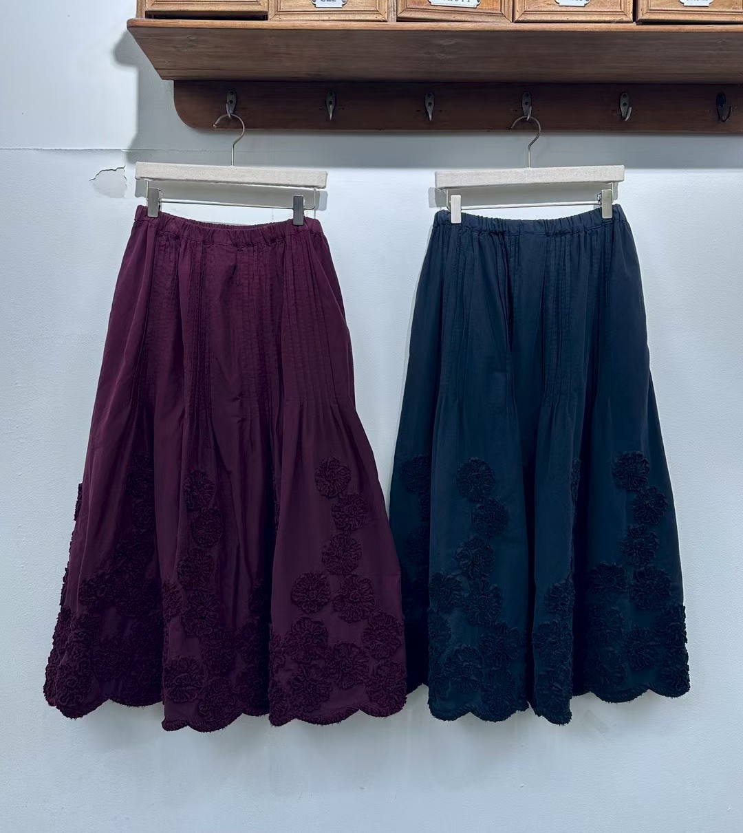 韩国2 story giny(现货)纯棉拼接盘花半身裙