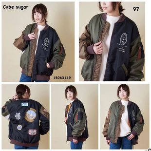 日本cube sugar (现货)徽章拼色布棉服