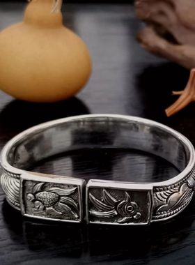 【情人节礼物-结婚礼物】抱朴111-纯手工情侣版银手镯-翔鱼