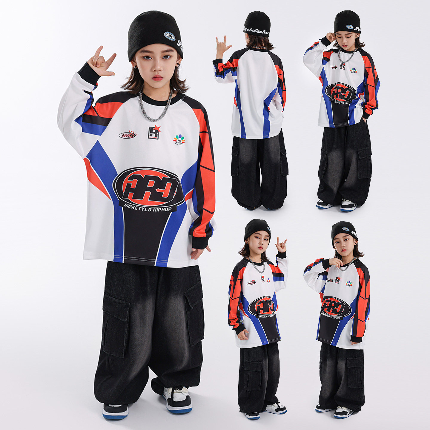 RACKETYLD儿童街舞服装男童嘻哈风童装炸街hiphop长袖牛仔裤套装,童装/婴儿装/亲子装,儿童演出服,淘宝优惠券,粉丝福利购,淘宝优惠卷