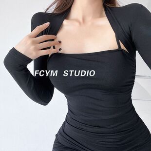 美式复古短款坎肩上衣女外穿夏季薄款开衫披肩长袖防晒空调衫外套