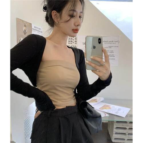 黑色莫代尔开衫女春秋薄款