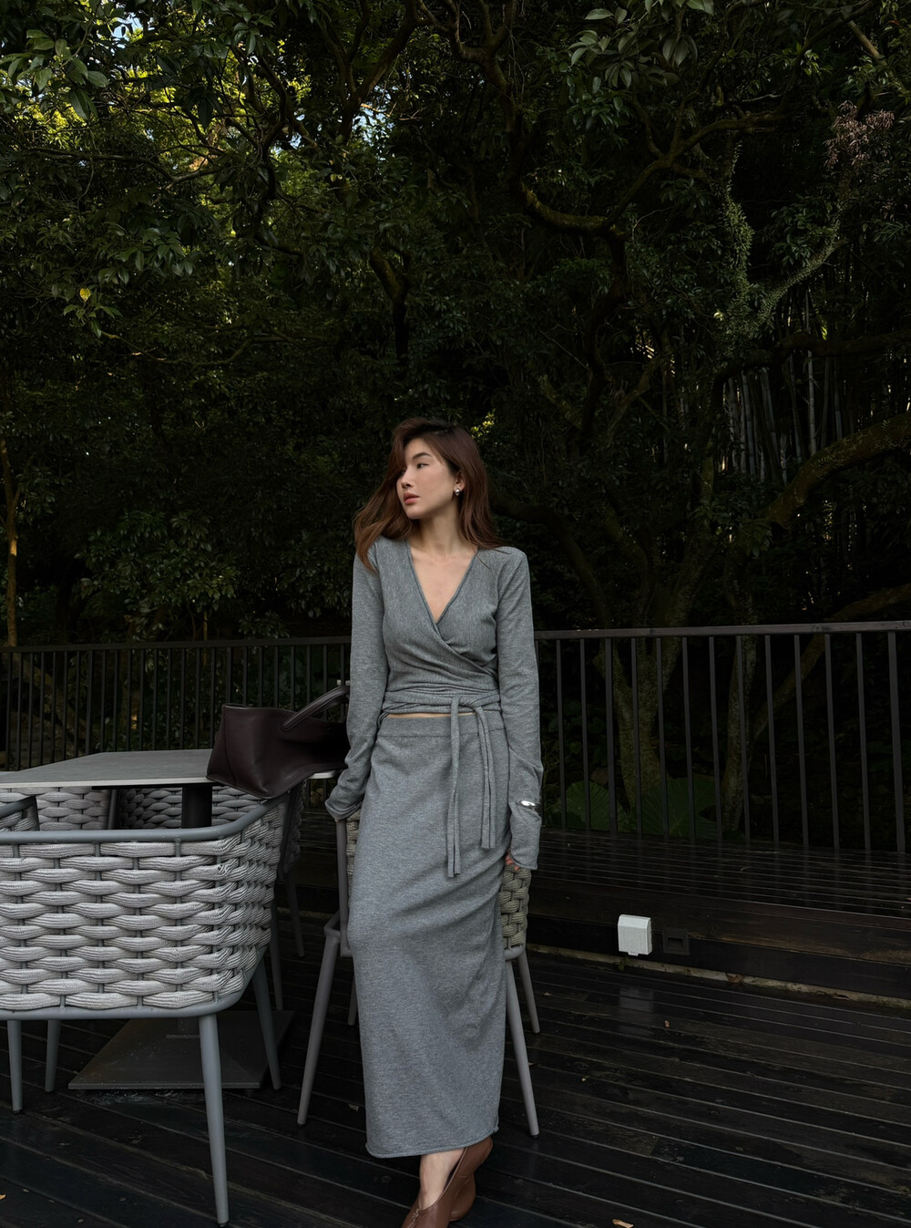 显瘦针织长袖+半身裙套装女