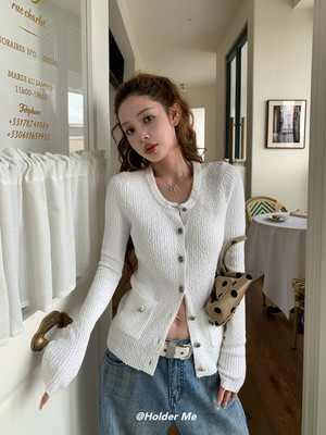 小众纽扣长袖针织开衫上衣女