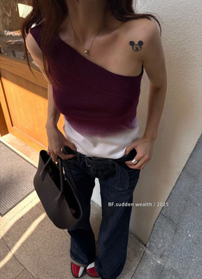 小众渐变色无袖针织衫单肩背心女