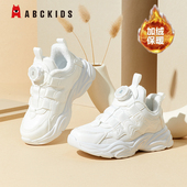 加绒二棉儿童鞋 25秋冬新款 女童皮面运动鞋 ABCkids男童纽扣小白鞋