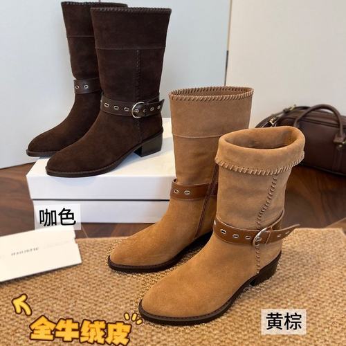 【栗子专属】敦煌堆堆靴白鹿钟楚曦同款粗跟两穿骑士靴AB25558