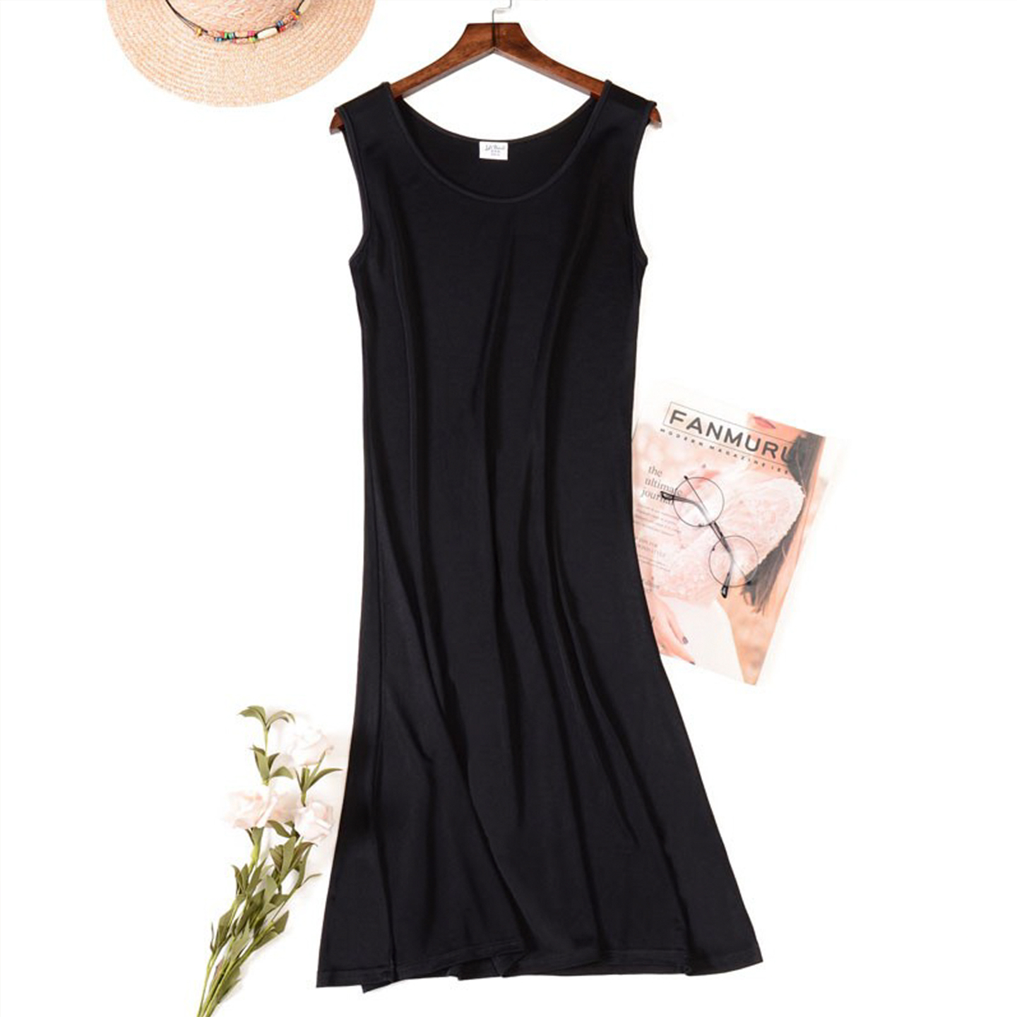 真丝背心裙大码中长款打底连衣裙桑蚕丝针织衬裙修身裙小个子大码