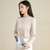 2025春桑蚕丝半高领长袖 T恤女保暖打底衫 百搭肌底衣胸围显瘦上衣