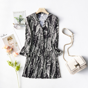 加大码 遮肚显瘦妈妈装 4XL 剪刀领套头真丝上衣桑蚕丝七分袖 中长款