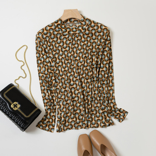 妈妈装 桑蚕丝新款 印花体恤衫 半高领打底衫 肌底衣宽松2025春 薄款