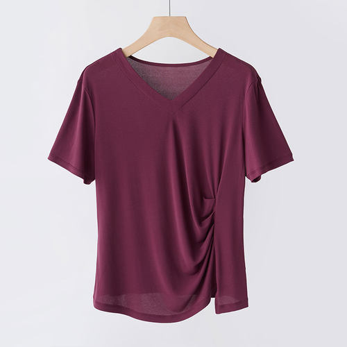 短袖加捻真丝上衣褶皱