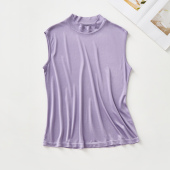 针织真丝背心女百搭外穿桑蚕丝纯色半高领无袖 T恤背心 上衣打底衫