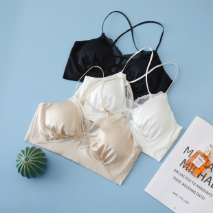 19姆米弹力缎面桑蚕丝无钢圈性感露背交叉肩带内衣真丝吊带文胸