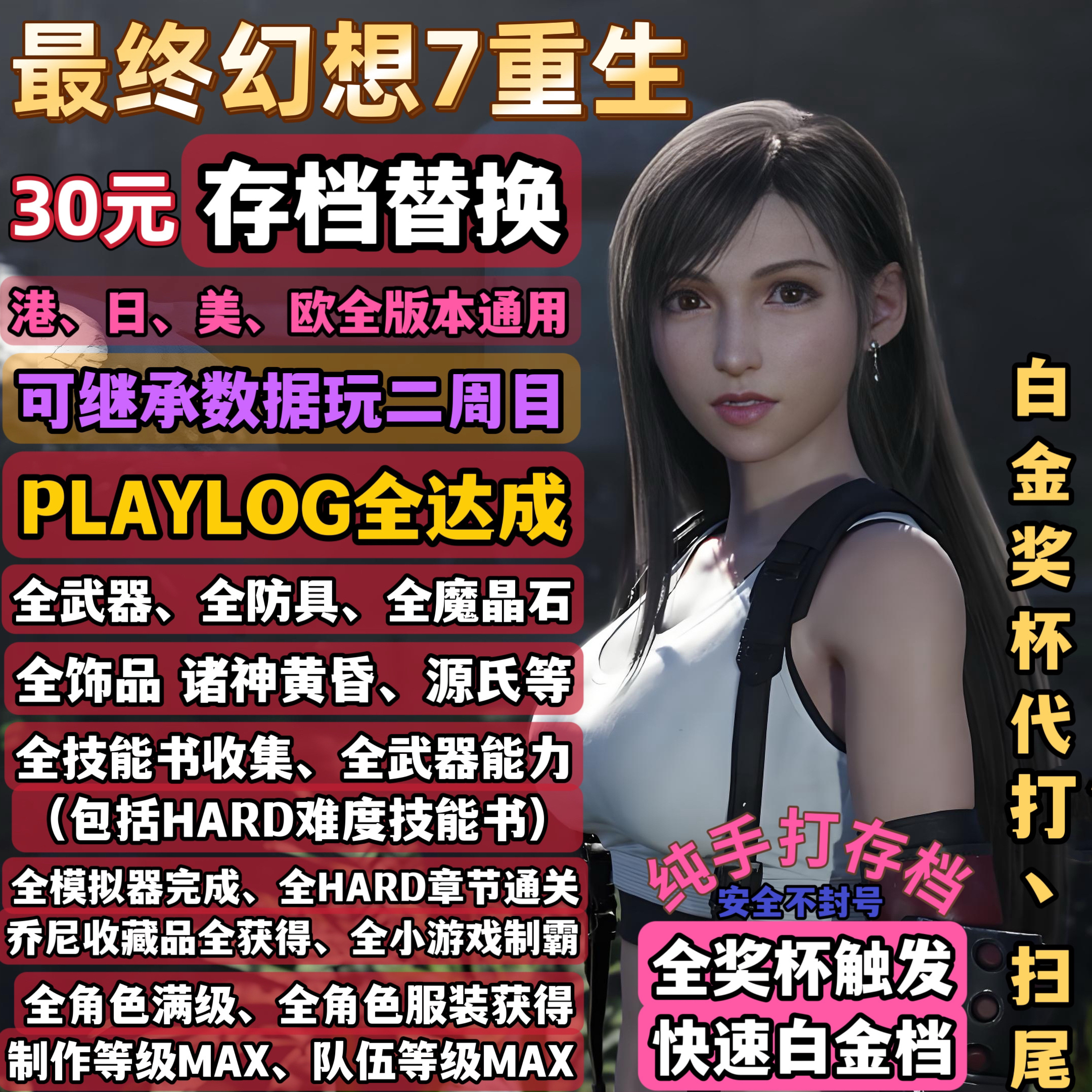 PS5最终幻想7重生/FF7RB存档替换修改 全收集白金存档 奖杯代打