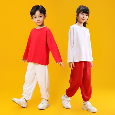 国庆儿童合唱演出服啦啦队小学生体操表演服男童女童秋装红色套装