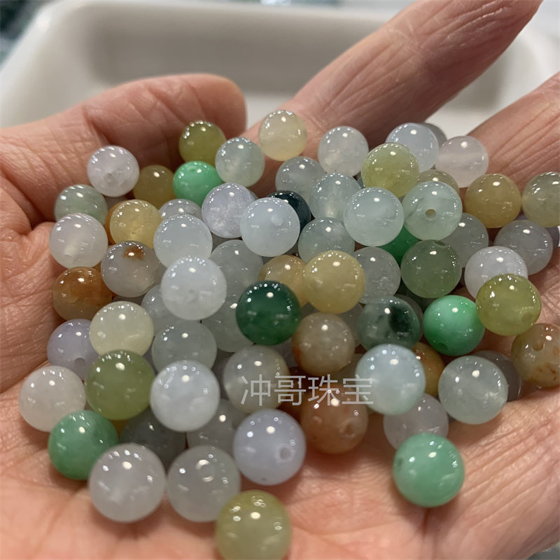 天然A货翡翠珠子三彩种水手串