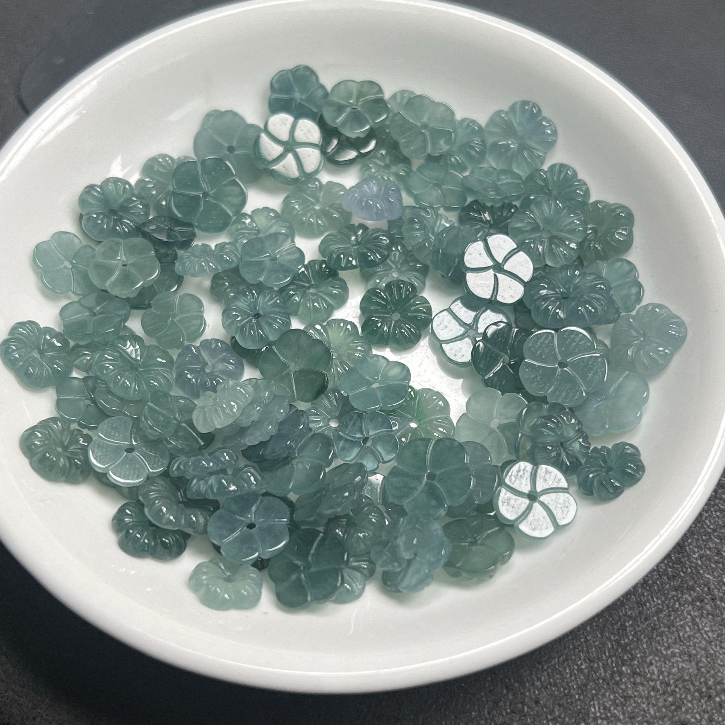 天然翡翠蓝水玉器小花散珠玉花手工编织DIY手链手绳饰品材料配件